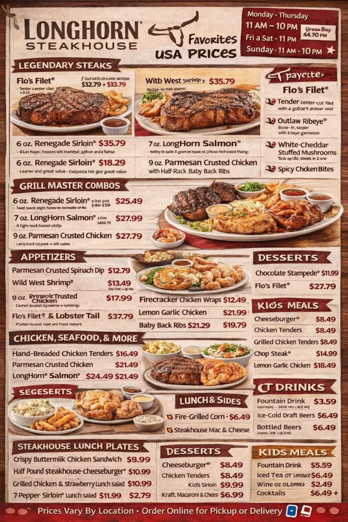 LongHorn Steakhouse Menu With Prices