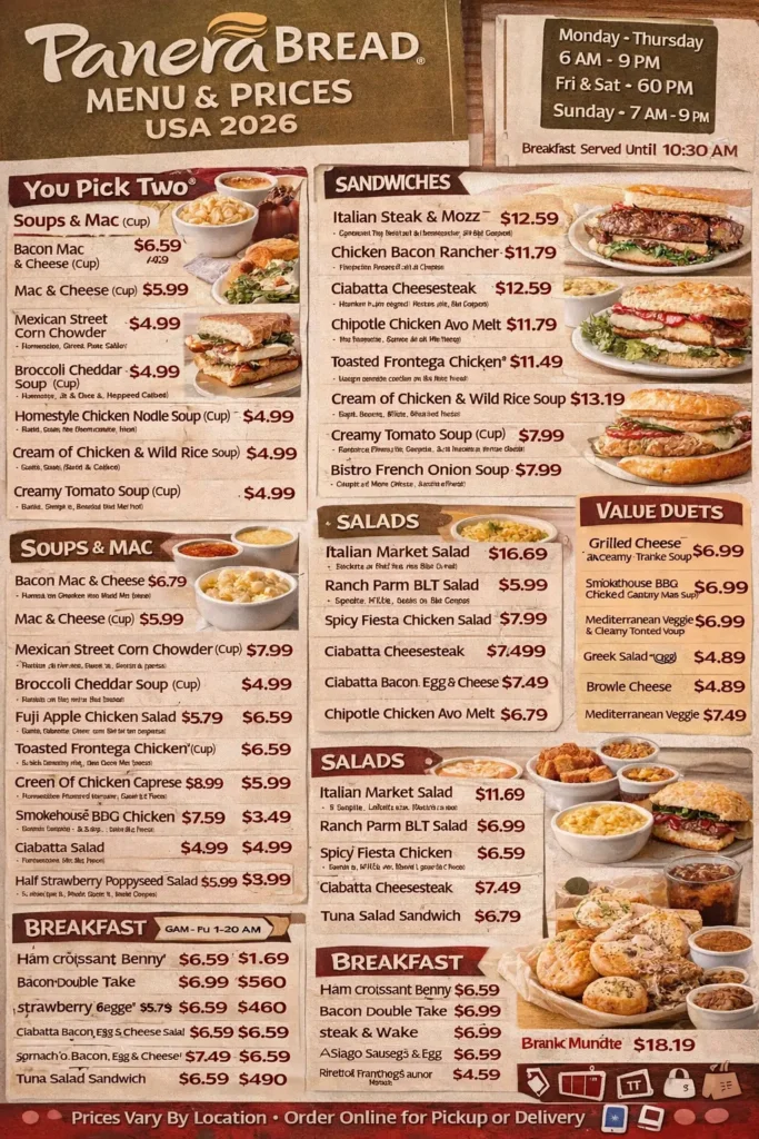 Panera Menu with Prices