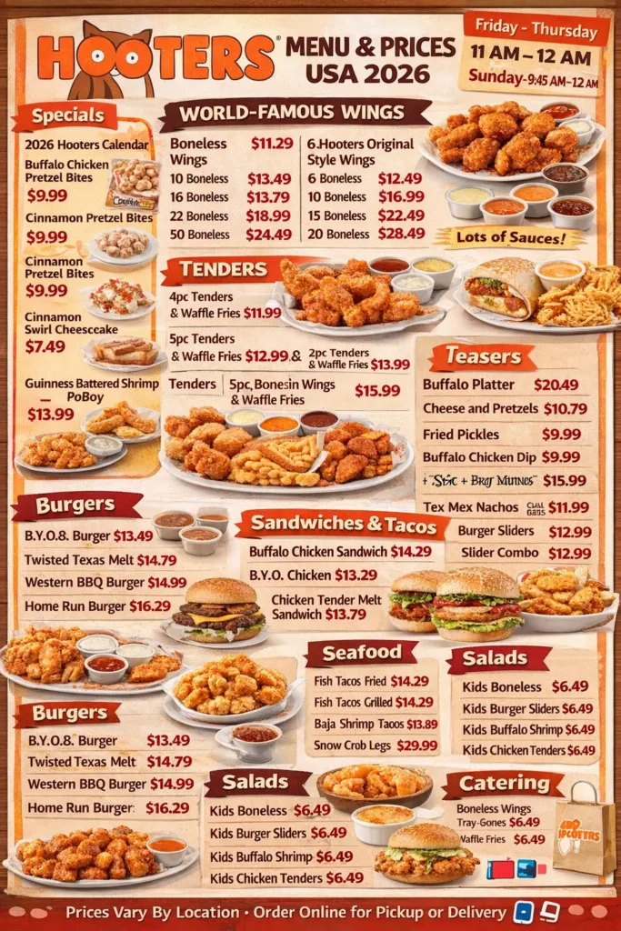 Hooters Menu Prices